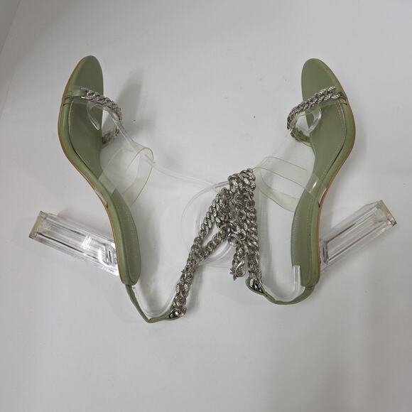 Cape Robbin Silver Green 4.5"block clear heel ankle strap shoe WOMEN Size 7.5 - Picture 7 of 9
